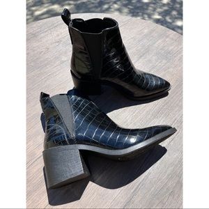 Faux croc patent booties